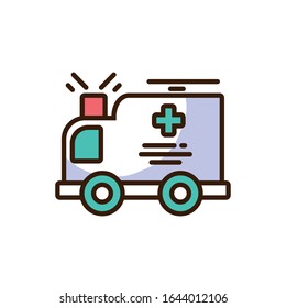 cartoon ambulance icon over white background, colorful fill style, vector illustration design