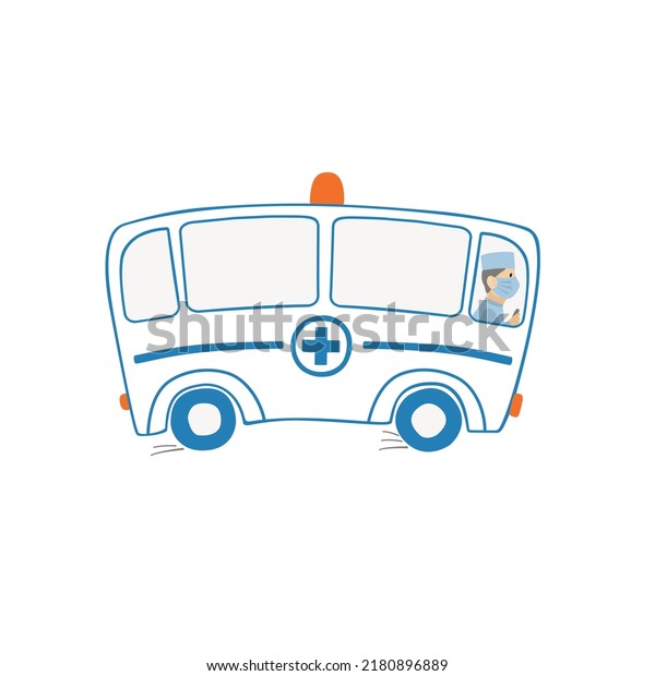 Cartoon ambulance. Vector medical icon\
isolated on a white\
background.
