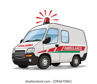 Cartoon Ambulance Vehicle realistic vector image isolated, eps