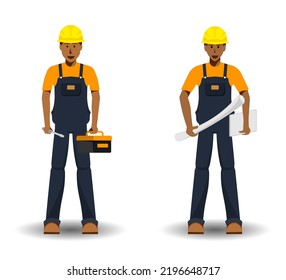 Cartoon American or African, General technician man with uniform, Vector illustration.