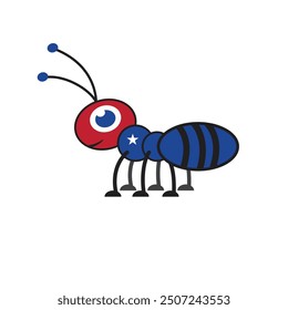 Cartoon American Ant with Blue, Red and White Stars. For Banners, Prints, Stickers and Clipart.