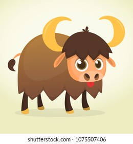 Cartoon american bull (buffalo, ox, bison), isolated on white background. Colorful book page for kids and children
