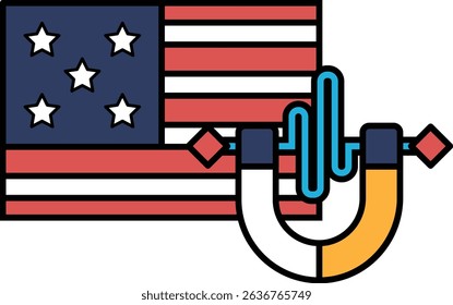 A cartoon of an American flag with a magnet on it. The magnet is on the right side of the flag