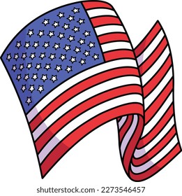 Cartoon American Flag Waving in the Wind on the Fourth of July