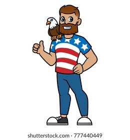 Cartoon American Man With Eagle