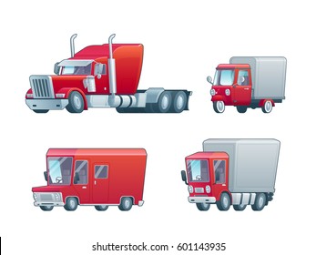 Cartoon American red truck without a trailer With smoke from pipes on a white background. vector illustration