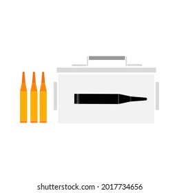 Cartoon for an ammunition iron box and bullets on white  background.