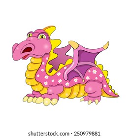 Cartoon amusing decorative dinosaur in flowers.