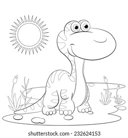 Cartoon amusing little dinosaur. Coloring book.