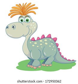 Cartoon amusing little dinosaur on white background. Brontosaurus