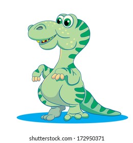 Cartoon amusing little dinosaur on white background. Tyrannosaurus