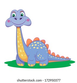 Cartoon amusing little dinosaur on white background. Brontosaurus