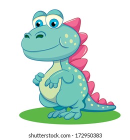 Cartoon amusing little dinosaur on white background. Brontosaurus