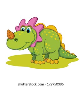 Cartoon amusing little dinosaur on white background. Triceratops