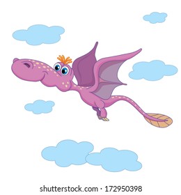 Cartoon amusing little dinosaur on white background. Pterodactyloidea