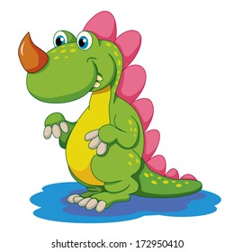 Cartoon amusing little dinosaur on white background. Stegosaurus