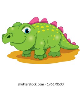 Cartoon amusing little dinosaur on white background.