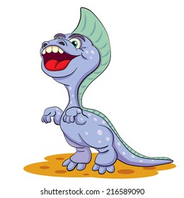 Cartoon amusing little dinosaur on white background.