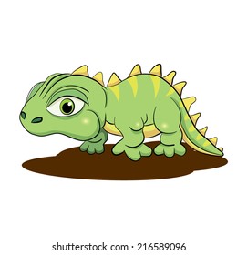 Cartoon amusing little dinosaur on white background.