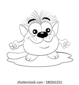 Cartoon amusing little smiling cat. coloring book.