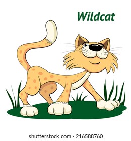Cartoon amusing smiling red striped cat.