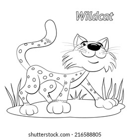 Cartoon amusing smiling red striped cat. Coloring book.