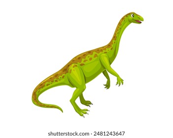 Cartoon anchisaurus dinosaur character of early jurassic period. Cute dino animal vector personage with long neck and spotted skin. Prehistoric era forest dinosaur, funny fossil green lizard raptor