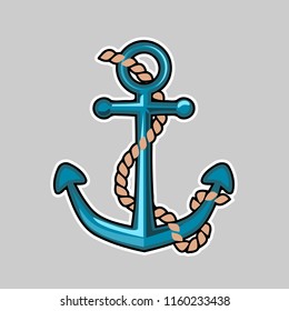 Cartoon anchor with a rope on a light grey background