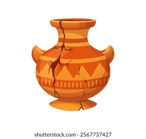 Cartoon ancient antique broken ceramic vase. Broken roman amphora or clay vase. Mediterranean culture archeology museum damaged oil or wine vessel isolated vector or ancient Greek cracked ceramic pot