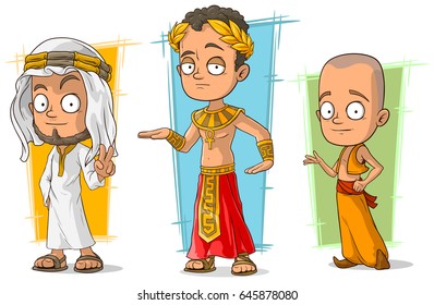 Cartoon Ancient Arabian Egyptian And Asian Boy Character Vector Set
