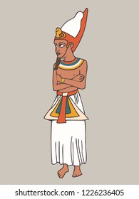cartoon ancient egyptian king, vector portrait  of standing young pharaoh