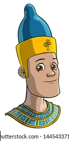 Cartoon ancient egyptian man in traditional clothes. Isolated on white background. Vector avatar icon.