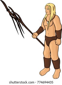 Cartoon ancient elf druid on white background