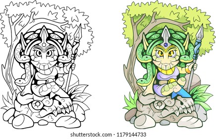cartoon ancient Greek mythological Medusa, funny illustration