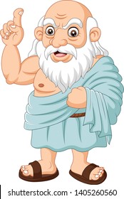 Cartoon ancient Greek philosopher on white background