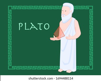 Cartoon ancient greek philosopher Plato. Philosophy, knowledge and education. Idea.