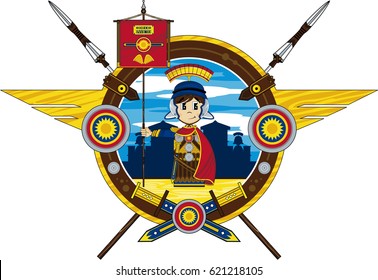 Cartoon Ancient Roman Soldier with Flag