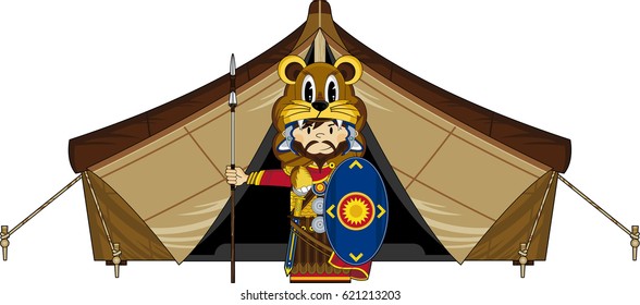 Cartoon Ancient Roman Soldier at Tent