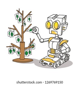 cartoon android think of tree try to make it.  vector illustration isolated.