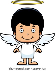 A cartoon angel boy smiling.