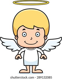 A cartoon angel boy smiling.