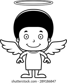 A cartoon angel boy smiling.