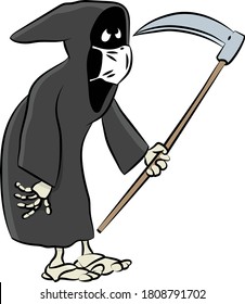 Cartoon angel of death wearing a protective mask against corona virus vector illustration