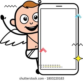 Cartoon Angel with empty cell phone screen