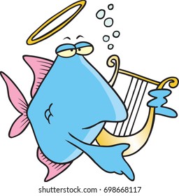 cartoon angel fish playing a harp