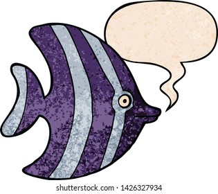 peces de ángel de dibujos animados con burbuja de habla en estilo de textura retro