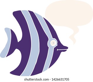 Cartoon Engel Fisch mit Sprachblase im Retro-Stil