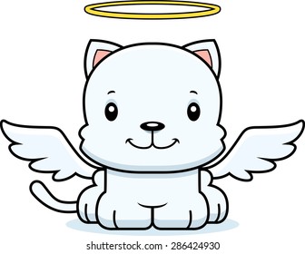A cartoon angel kitten smiling.