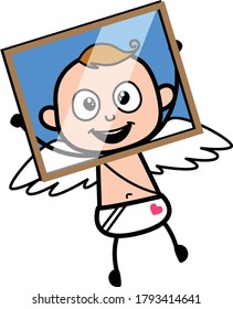 Cartoon Angel looking from glass frame Character Design Illustration