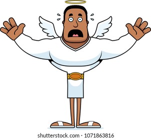 A cartoon angel looking scared.